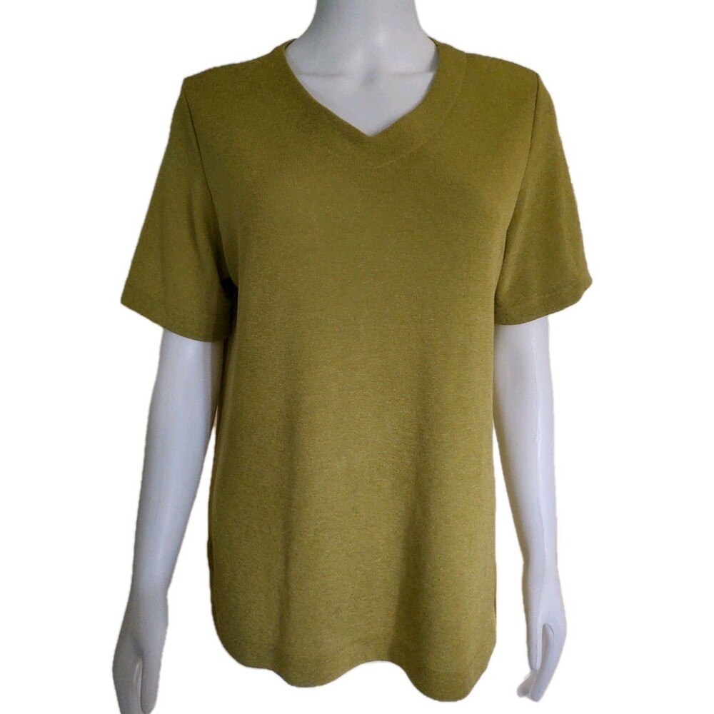 Vintage Maren Lime Short Sleeve Knit V Neck Top Size Medium Women's Shimmer USA